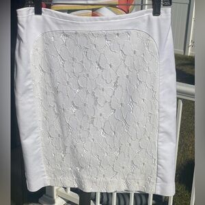 Worthington White Pencil Skirt with Front Flower Lace and Back Zip